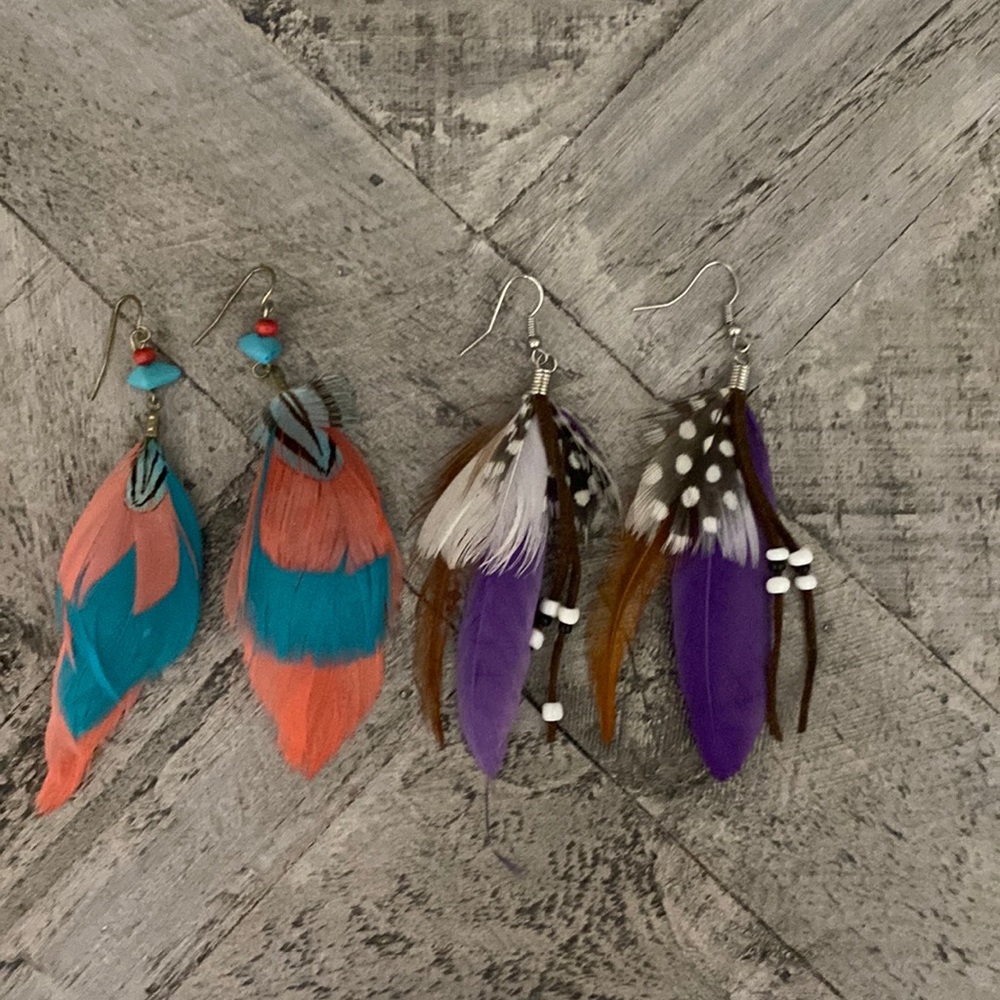 Feather earrings-Set of 2